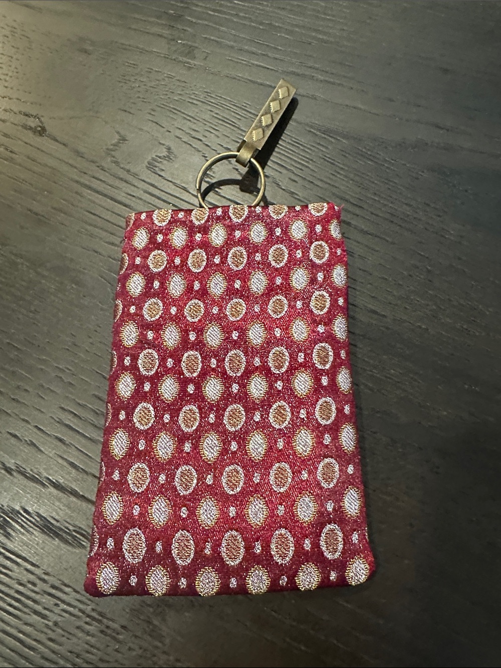 Fabric Phone Sleeve Keychain - Red Patterned